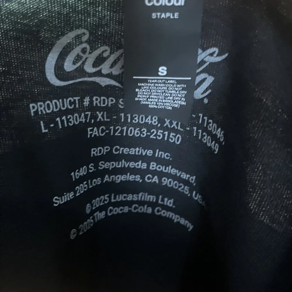 Nwot Star Wars Coca Cola Small T-shirt *EXCLUSIVE PRESS EVENT MERCH* Black 2025 - Picture 9 of 9